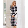 image:imageEkouaer Womens Long Sleeve Nightgowns Christmas Nightgown Henley House CoatBlack White Plaid Heart
