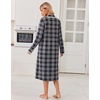 image:imageEkouaer Womens Long Sleeve Nightgowns Christmas Nightgown Henley House CoatBlack and Grey Plaid