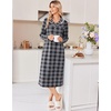 image:imageEkouaer Womens Long Sleeve Nightgowns Christmas Nightgown Henley House CoatBlack and Grey Plaid