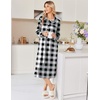 image:imageEkouaer Womens Long Sleeve Nightgowns Christmas Nightgown Henley House CoatBlack and White Plaid