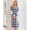 image:imageEkouaer Womens Long Sleeve Nightgowns Christmas Nightgown Henley House CoatBlue and Grey Plaid