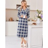 image:imageEkouaer Womens Long Sleeve Nightgowns Christmas Nightgown Henley House CoatBlue and Grey Plaid