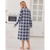 image:imageEkouaer Womens Long Sleeve Nightgowns Christmas Nightgown Henley House CoatBlue and Grey Plaid