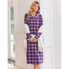 image:imageEkouaer Womens Long Sleeve Nightgowns Christmas Nightgown Henley House CoatBlue and Purple Plaid