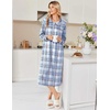 image:imageEkouaer Womens Long Sleeve Nightgowns Christmas Nightgown Henley House CoatLight Blue and Brown Plaid