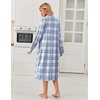image:imageEkouaer Womens Long Sleeve Nightgowns Christmas Nightgown Henley House CoatLight Blue and Brown Plaid