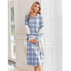 image:imageEkouaer Womens Long Sleeve Nightgowns Christmas Nightgown Henley House CoatLight Blue and Brown Plaid