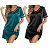 image:imageEkouaer 2 Pack Nightgowns for Women Satin Short Sleeve V Neck House DressBlack Teal