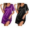 image:imageEkouaer 2 Pack Nightgowns for Women Satin Short Sleeve V Neck House DressBright Purple Black