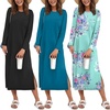 image:imageEkouaer 3 Pack Long Sleeve Full Length Chest Pocket Nightgowns for WomenBlackdeep Blueblue Flower