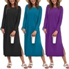 image:imageEkouaer 3 Pack Long Sleeve Full Length Chest Pocket Nightgowns for WomenBlackdeep Bluedeep Purple