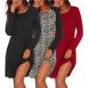 image:imageEkouaer 3 Pack Nightgowns for Women Long Sleeve Sleepshirt Soft NightshirtBlackLeopard BrownWind Red