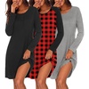 image:imageEkouaer 3 Pack Nightgowns for Women Long Sleeve Sleepshirt Soft NightshirtBlackRedblack PlaidLight Grey