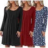 image:imageEkouaer 3 Pack Womens Long Sleeve Nightgowns Soft Sleep Shirt SleepwearBlack wine Red black White Flower