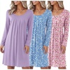 image:imageEkouaer 3 Pack Womens Long Sleeve Nightgowns Soft Sleep Shirt SleepwearBlue Floral lilac pink Floral