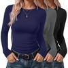 image:imageEkouaer 3 Pack Womens Long Sleeve Raglan Shirts Slim Fit Thermal TopsBlackNavyDark Grey