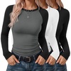 image:imageEkouaer 3 Pack Womens Long Sleeve Raglan Shirts Slim Fit Thermal TopsBlackWhiteBlack Grey Combo