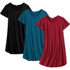 image:imageEkouaer Cotton Nightgowns for Women 3 Pack Short Sleeve Sleepshirts TshirtBlackBlue GreenWine Red