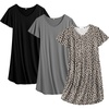 image:imageEkouaer Cotton Nightgowns for Women 3 Pack Short Sleeve Sleepshirts TshirtBlackGreyLeopard