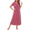 image:imageEkouaer Long Nightgowns for Women Bamboo Viscose Short Sleeve House DressesDark Pink