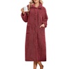 image:imageEkouaer Plush Robes for Women Button Front Long BathrobeBurgundy