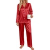 image:imageEkouaer Satin Pajamas for Women Set 2 Piece Silk Pjs Long Sleeve Lounge SetRed