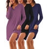 image:imageEkouaer Womens 3 Pack Cotton Nightgowns Long Sleeve Sleep Shirts SleepwearBlack navy Blue purple
