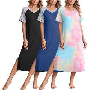 image:imageEkouaer 3 Pack Long Nightgowns for Women House Dress Plus Size Moo MoosBlackBlueTie Dye