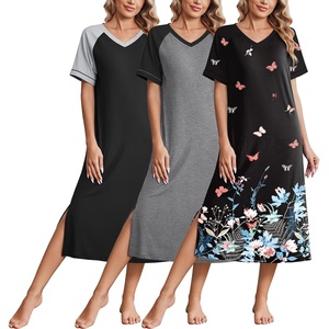 image:imageEkouaer 3 Pack Long Nightgowns for Women House Dress Plus Size Moo MoosBlackGreyBlack Butterfly