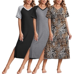 image:imageEkouaer 3 Pack Long Nightgowns for Women House Dress Plus Size Moo MoosBlackGreyLeopard