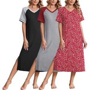 image:imageEkouaer 3 Pack Long Nightgowns for Women House Dress Plus Size Moo MoosBlackGreyRed Dots