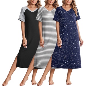 image:imageEkouaer 3 Pack Long Nightgowns for Women House Dress Plus Size Moo MoosBlackStripNavy Star