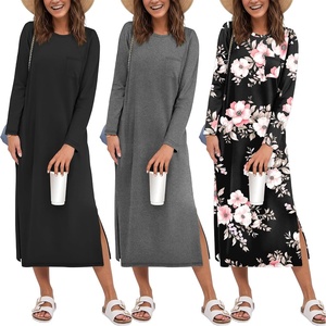image:imageEkouaer 3 Pack Long Sleeve Full Length Chest Pocket Nightgowns for WomenBlackdeep Grayblack Flower