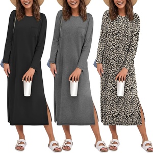 image:imageEkouaer 3 Pack Long Sleeve Full Length Chest Pocket Nightgowns for WomenBlackdeep Grayleopard