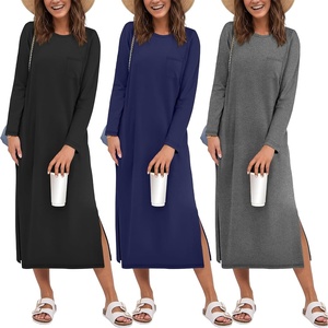 image:imageEkouaer 3 Pack Long Sleeve Full Length Chest Pocket Nightgowns for WomenBlackdeep Graynavy Blue