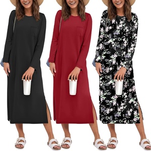 image:imageEkouaer 3 Pack Long Sleeve Full Length Chest Pocket Nightgowns for WomenBlackwine Redblack Flower