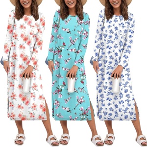 image:imageEkouaer 3 Pack Long Sleeve Full Length Chest Pocket Nightgowns for WomenPink Flowerblue Flowerwhite Flower