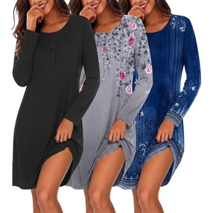 image:imageEkouaer 3 Pack Nightgowns for Women Long Sleeve Sleepshirt Soft NightshirtBlackGrey FloralBlue Pea Floral