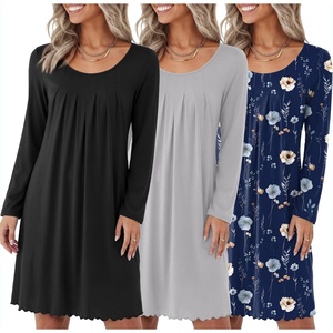 image:imageEkouaer 3 Pack Womens Long Sleeve Nightgowns Soft Sleep Shirt SleepwearBlack grey navy Flower