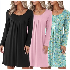 image:imageEkouaer 3 Pack Womens Long Sleeve Nightgowns Soft Sleep Shirt SleepwearBlack light Pink blue Floral