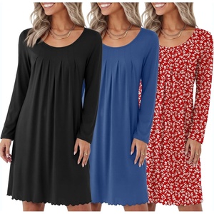 image:imageEkouaer 3 Pack Womens Long Sleeve Nightgowns Soft Sleep Shirt SleepwearBlack navy red White Flower