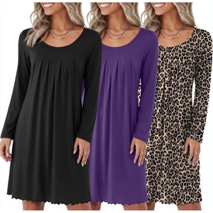 image:imageEkouaer 3 Pack Womens Long Sleeve Nightgowns Soft Sleep Shirt SleepwearBlack purple leopard
