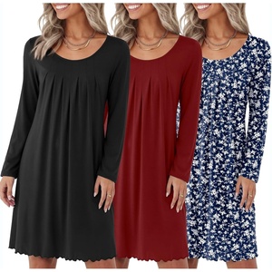 image:imageEkouaer 3 Pack Womens Long Sleeve Nightgowns Soft Sleep Shirt SleepwearBlack wine Red black White Flower