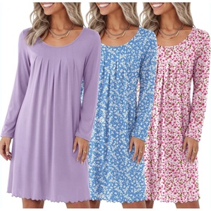 image:imageEkouaer 3 Pack Womens Long Sleeve Nightgowns Soft Sleep Shirt SleepwearBlue Floral lilac pink Floral