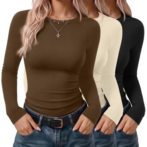 image:imageEkouaer 3 Pack Womens Long Sleeve Raglan Shirts Slim Fit Thermal TopsBlackBeigeBrown