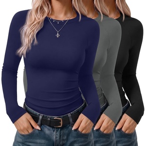 image:imageEkouaer 3 Pack Womens Long Sleeve Raglan Shirts Slim Fit Thermal TopsBlackNavyDark Grey
