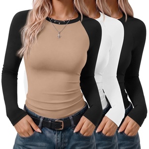image:imageEkouaer 3 Pack Womens Long Sleeve Raglan Shirts Slim Fit Thermal TopsBlackWhiteBlack Khaki Combo