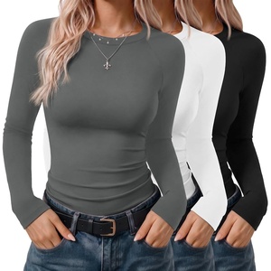 image:imageEkouaer 3 Pack Womens Long Sleeve Raglan Shirts Slim Fit Thermal TopsBlackWhiteDark Grey
