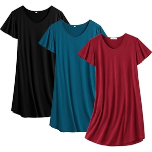 image:imageEkouaer Cotton Nightgowns for Women 3 Pack Short Sleeve Sleepshirts TshirtBlackBlue GreenWine Red