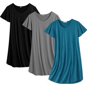 image:imageEkouaer Cotton Nightgowns for Women 3 Pack Short Sleeve Sleepshirts TshirtBlackGreyBlue Green